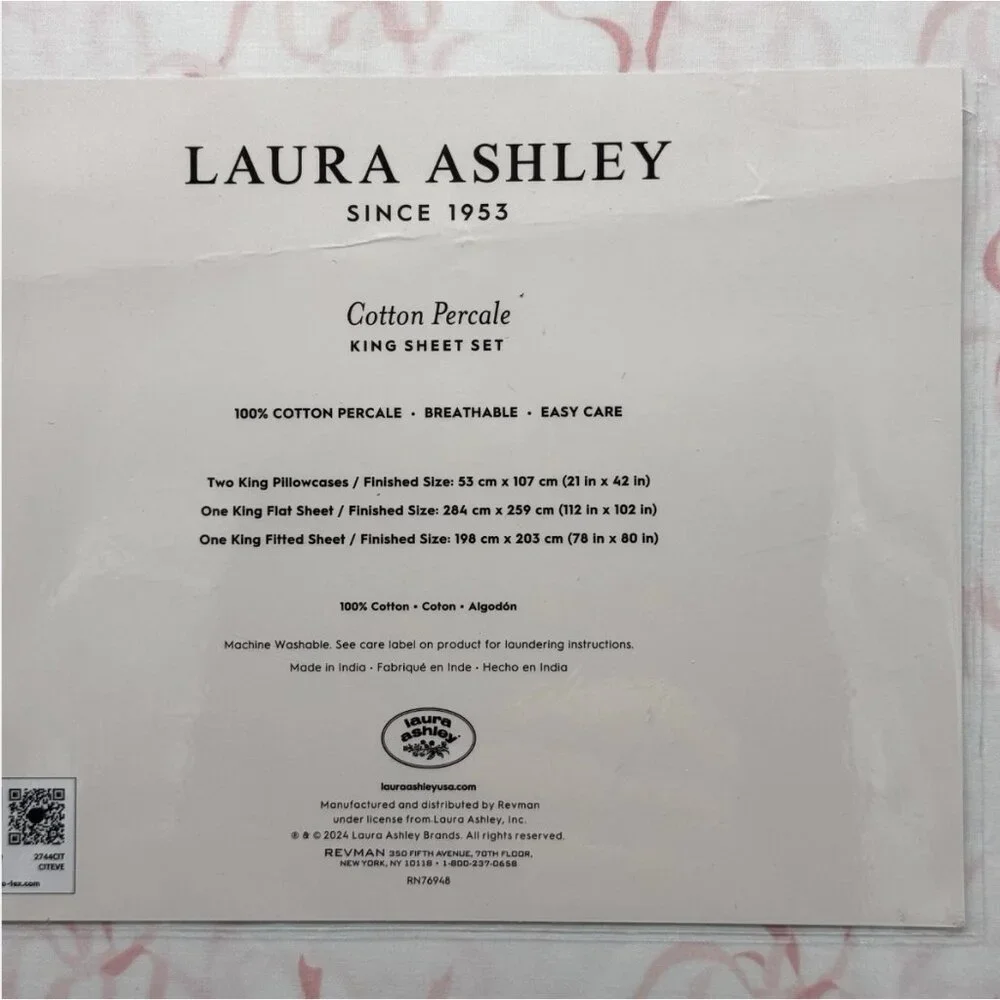 NEW 4pc Laura Ashley KING Sheet Set PINK TRAILING BOWS RIBBON Coquette Cottage